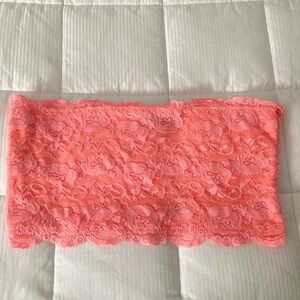 Bozzolo Floral Lace Strapless Bandeau Bralette, Color: Coral, Large